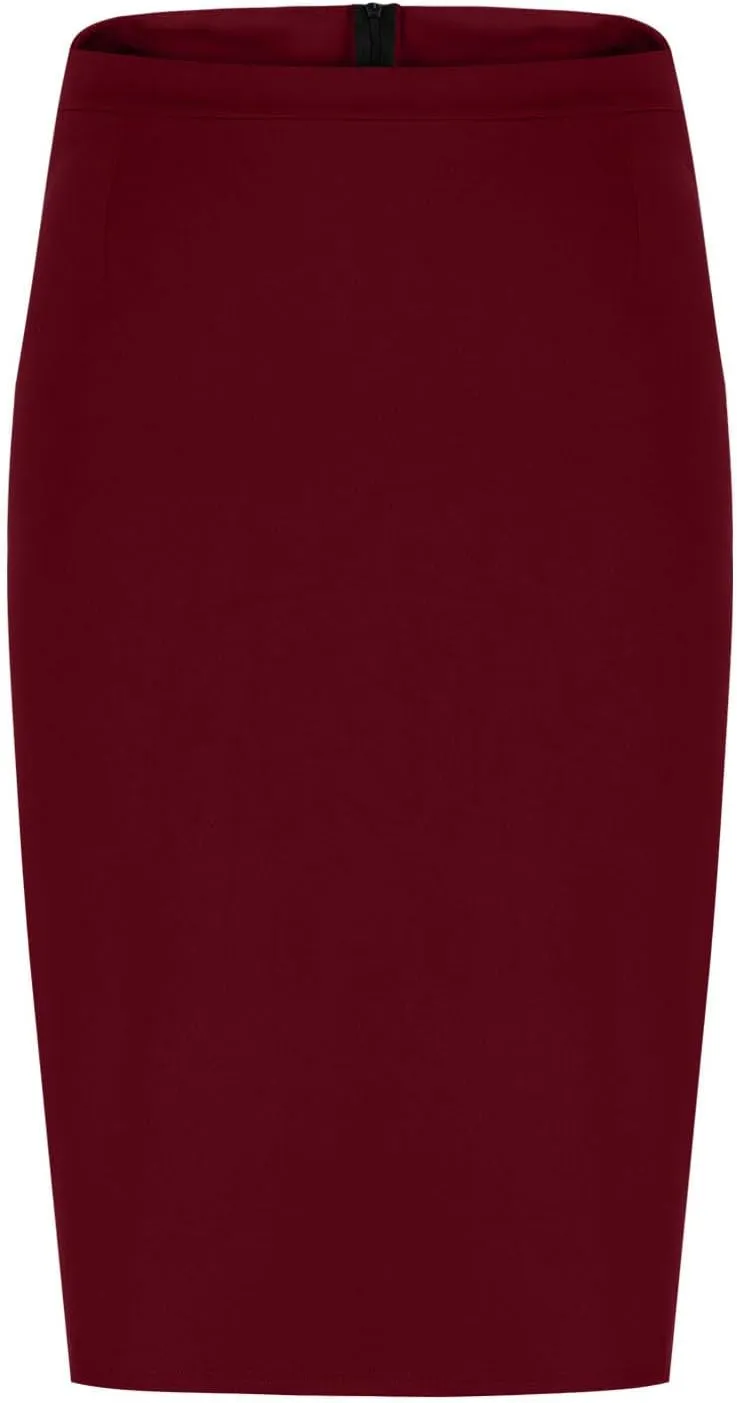 Women Dressy Work Pencil Skirts Stretchy High Waist Bodycon Midi Skirt Solid Business Office Skirt with Back Slit