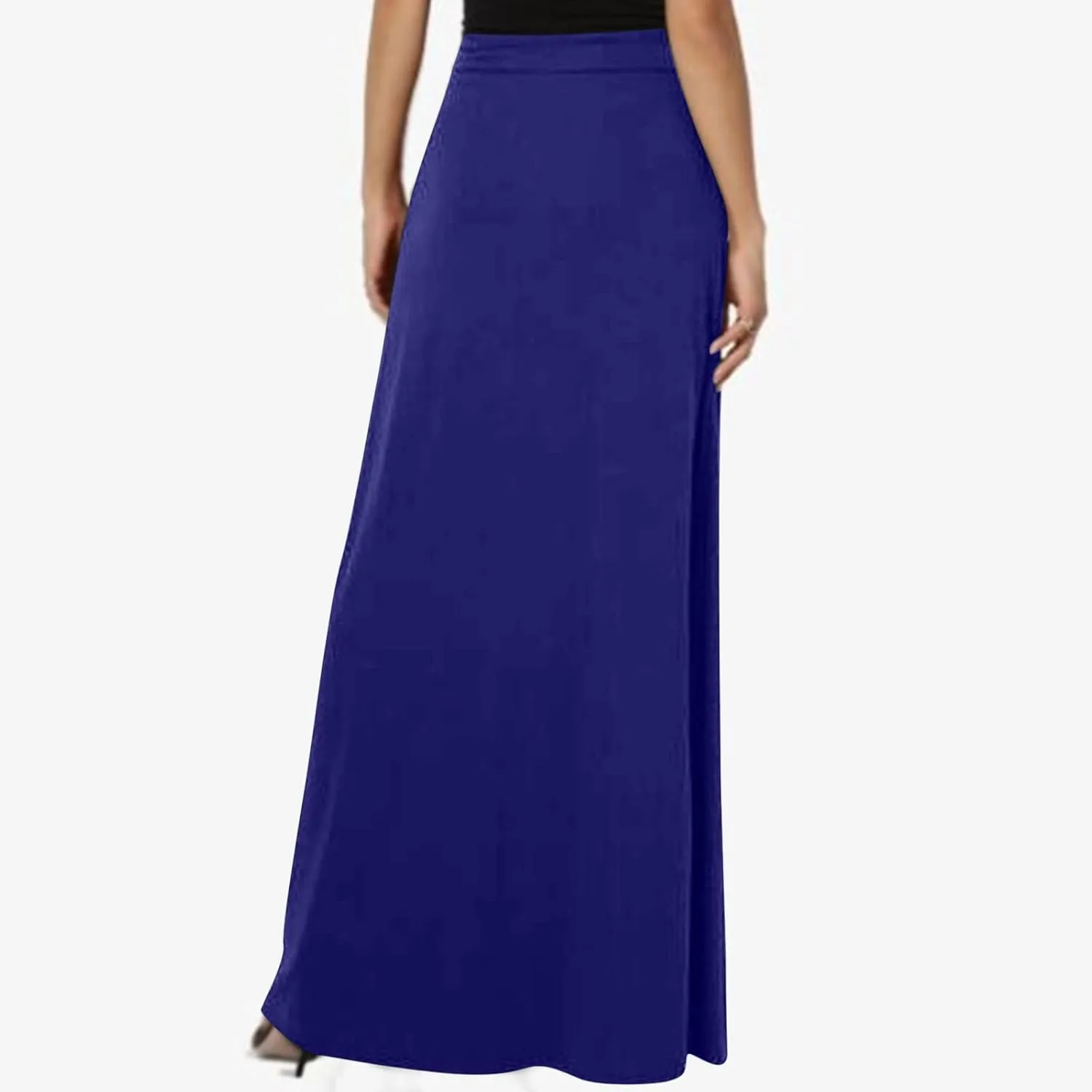 Women Elegant Maxi Skirts Drawstring Waist Casual Long Skirt with Pocket, Dressy Plain Midi Skirt Flowy Half Dress