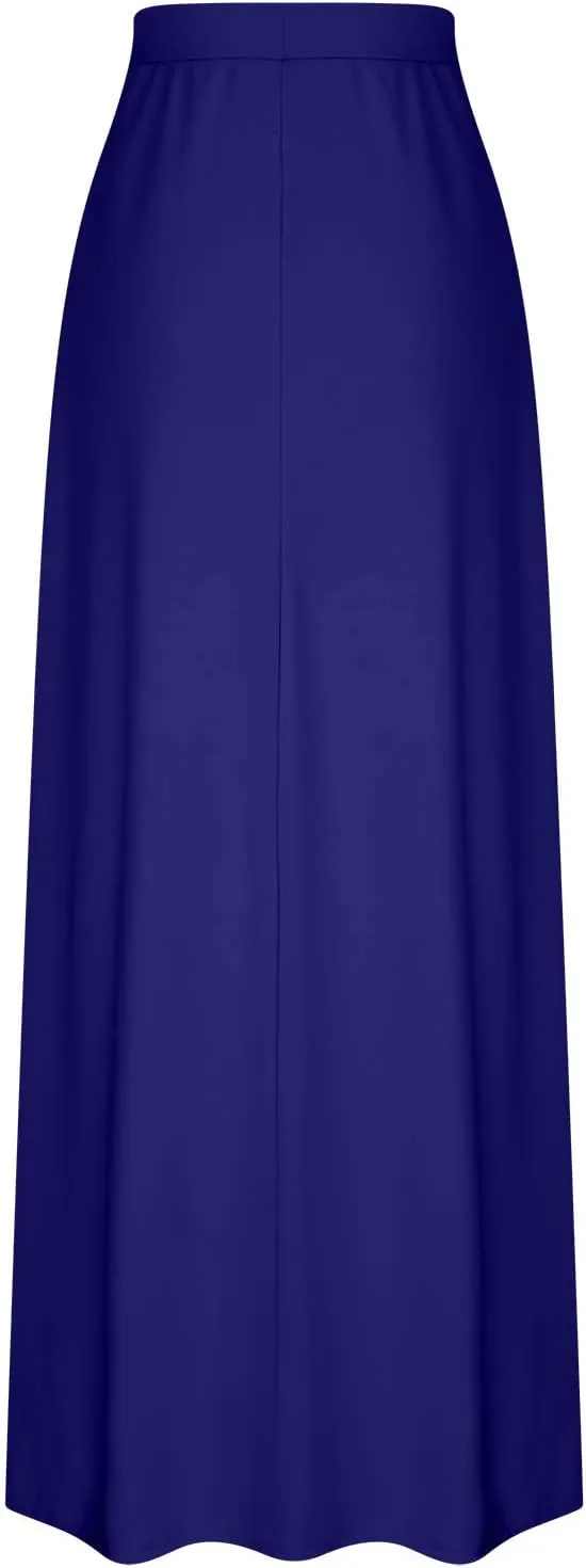 Women Elegant Maxi Skirts Drawstring Waist Casual Long Skirt with Pocket, Dressy Plain Midi Skirt Flowy Half Dress