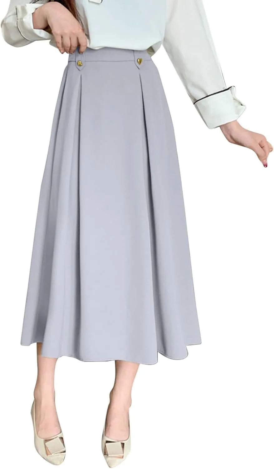 Women Fashion Casual Mid Length Suit Skirt A Line High Waisted Pleated Skirt Daily Long Leather Skirts for Women