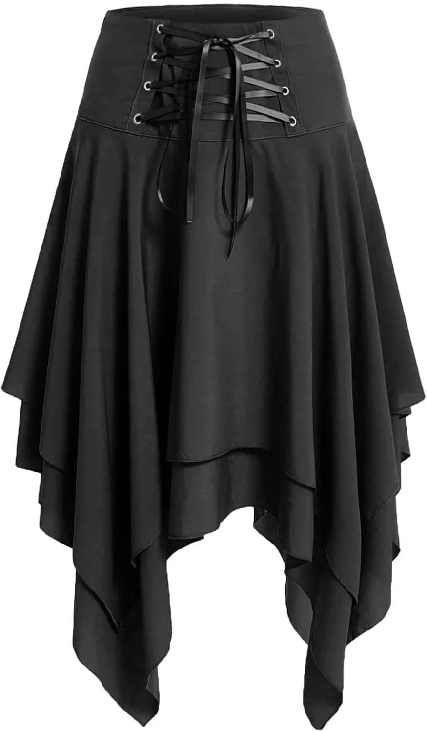 Women Gothic Skirt Lace-up Goth Mini Skirts Punk Layered Asymmetrical Midi Skirt High Waist A-line Skirt Y2k Clothes