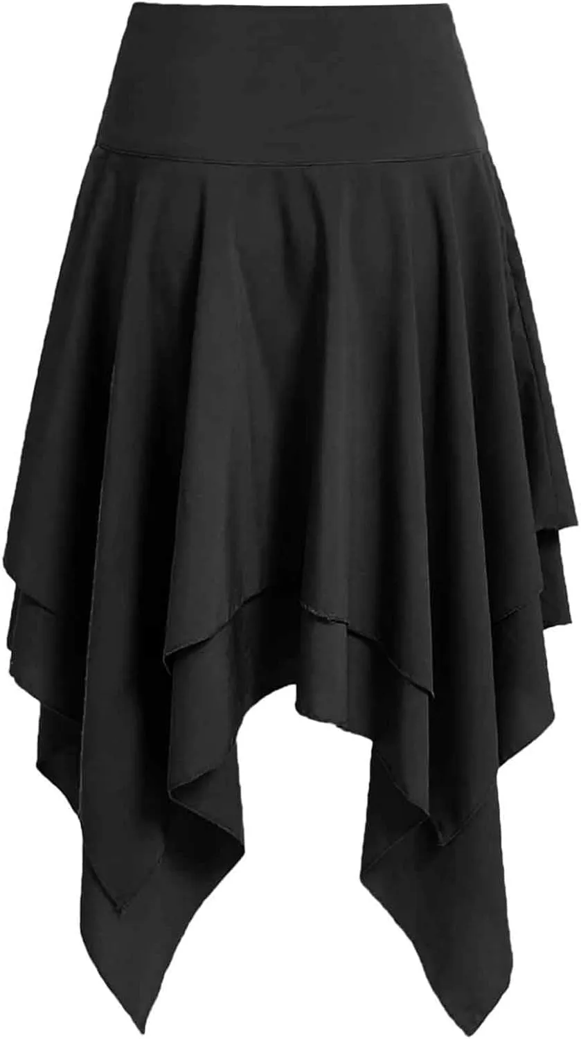 Women Gothic Skirt Lace-up Goth Mini Skirts Punk Layered Asymmetrical Midi Skirt High Waist A-line Skirt Y2k Clothes