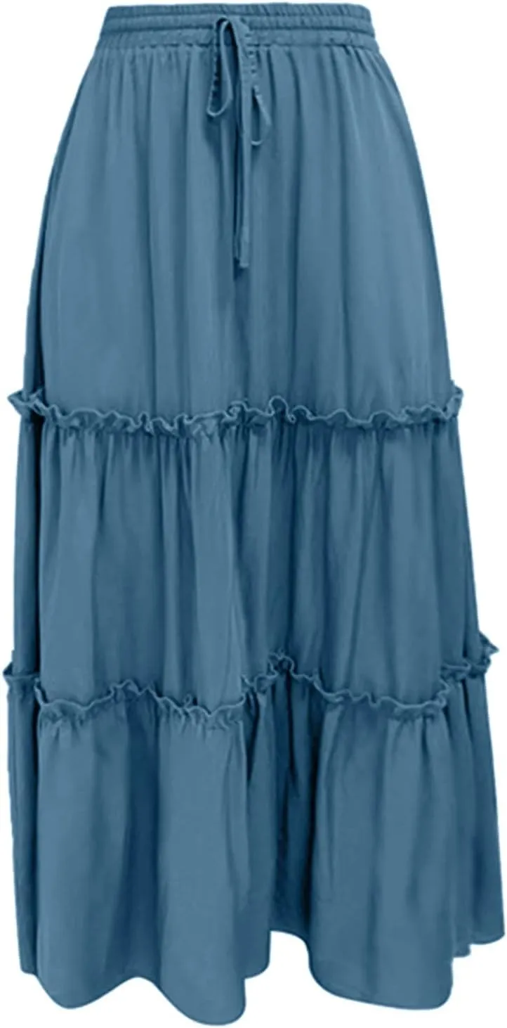 Women High Elastic Waist Pleated Skirt Vintage Stretch Casual High Waist A-Line Flared Midi Skirts Spring Sequin