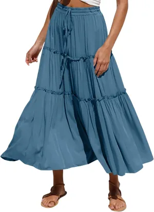 Women High Elastic Waist Pleated Skirt Vintage Stretch Casual High Waist A-Line Flared Midi Skirts Spring Sequin