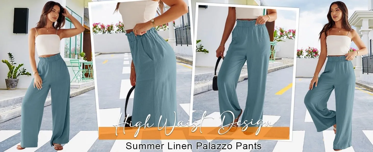 Women High Waisted Cotton Linen Pants Casual Loose Wide Leg Beach Pants Summer Outfits 2024 Trendy