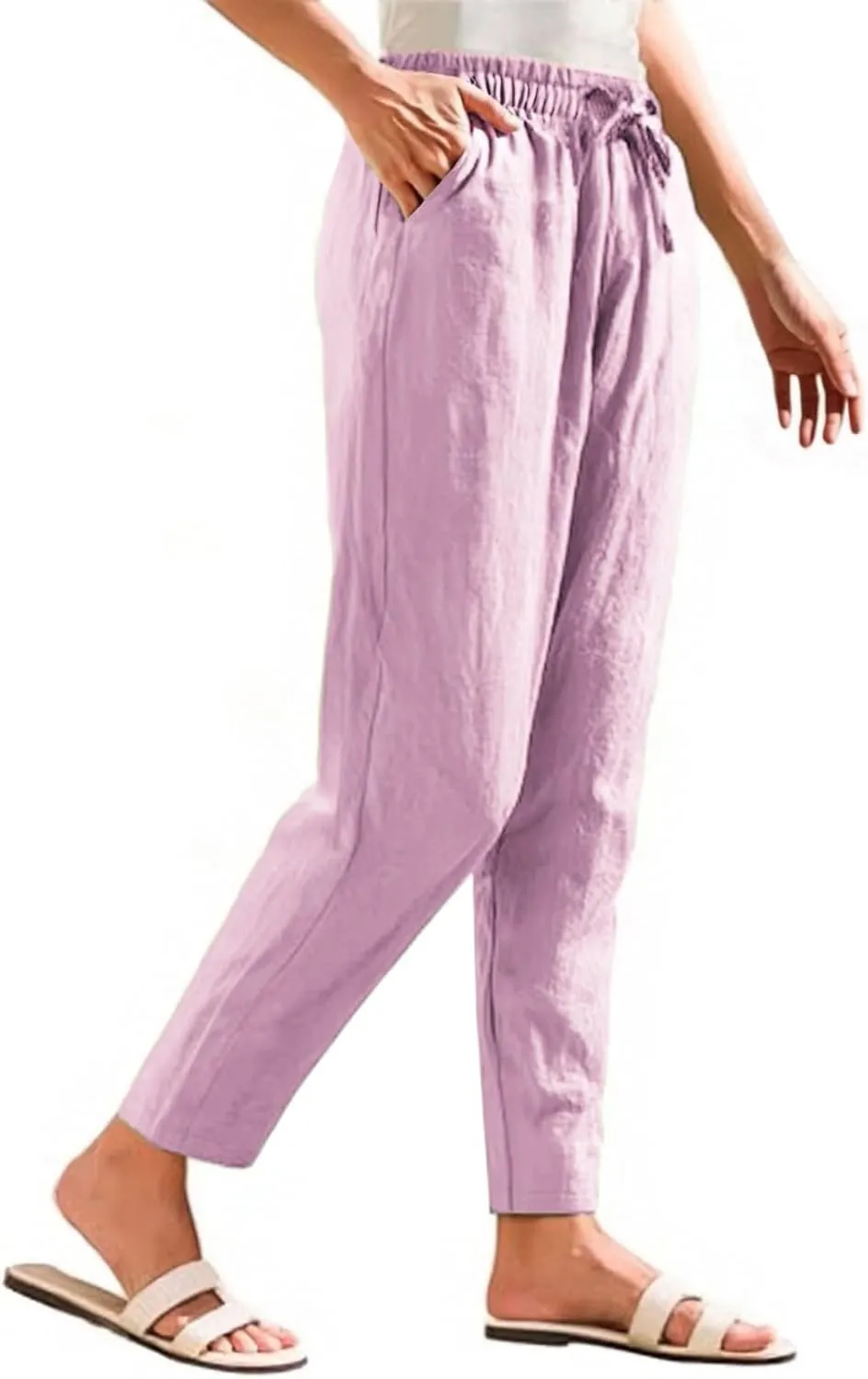 Women Linen Pants Loose High Waist Boho Wide Leg Cropped Palazzo Beach Pants Summer Beach Outfits 2025 Trendy