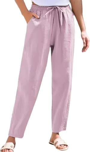 Women Linen Pants Loose High Waist Boho Wide Leg Cropped Palazzo Beach Pants Summer Beach Outfits 2025 Trendy