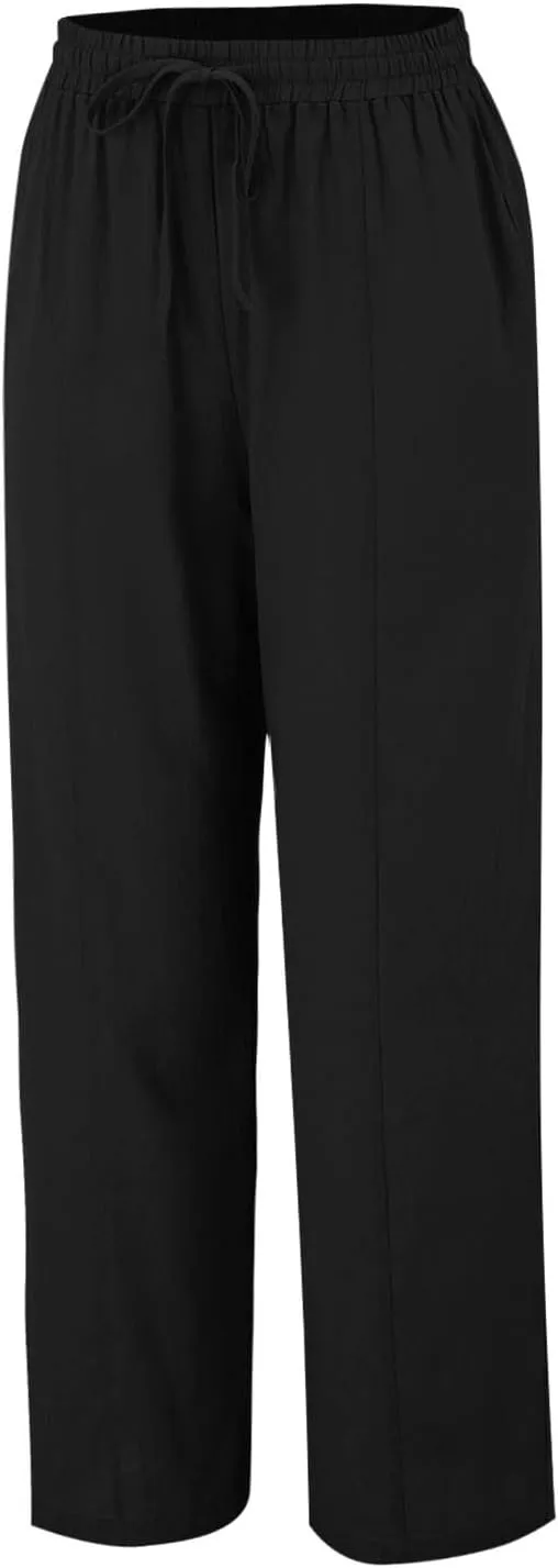 Women Linen Pants Summer Trouser Pant Cotton Blend Drawstring Elastic Waist Pocket Long Wide Leg Linen Pants Women