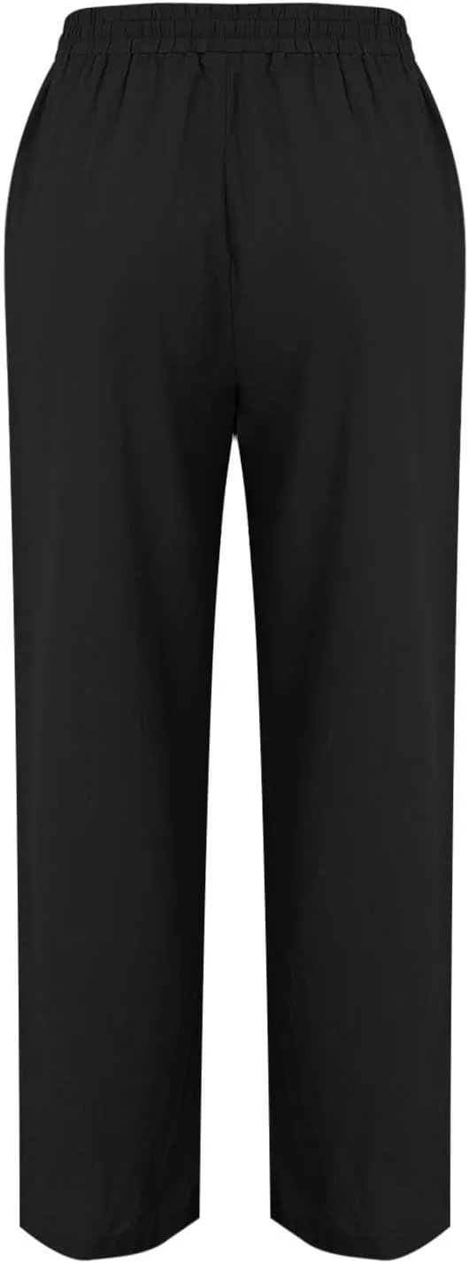 Women Linen Pants Summer Trouser Pant Cotton Blend Drawstring Elastic Waist Pocket Long Wide Leg Linen Pants Women
