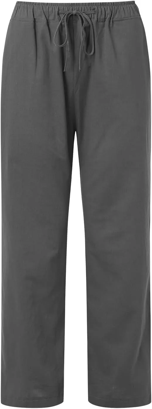 Women Linen Pants Wide Leg Pants High Waist Drawstring Casual Palazzo Loose Beach Pant Comfy Summer Trousers