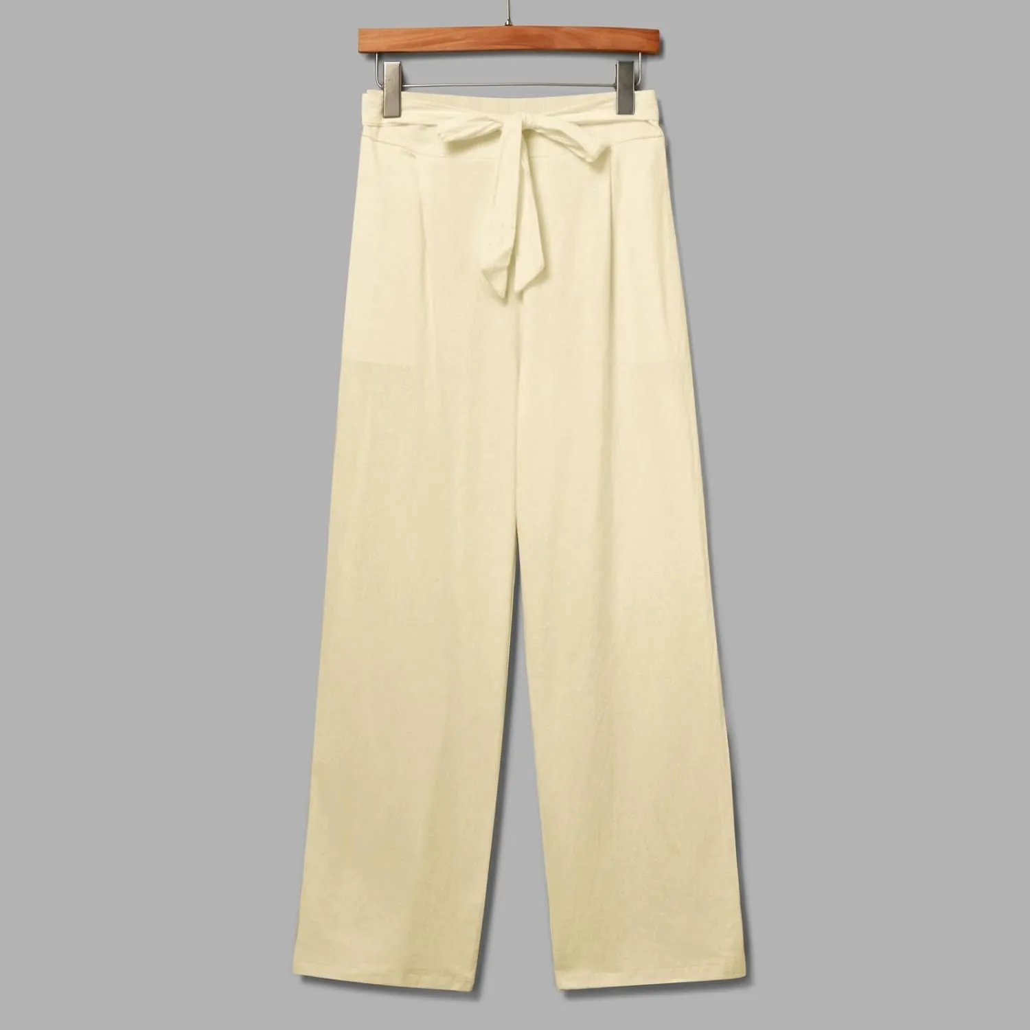 Women Linen Summer Tie Knot Palazzo Lounge Pants Elastic Waist Wide Leg Loose Fit Pants Travel