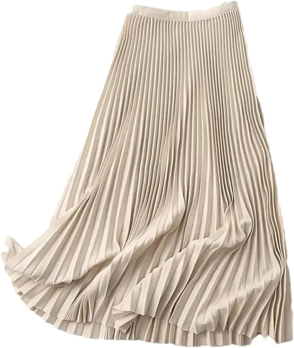 Women Long Pleated Skirts Elastic Band Fashion A Line Elegant Office Ladies Midi Skirt