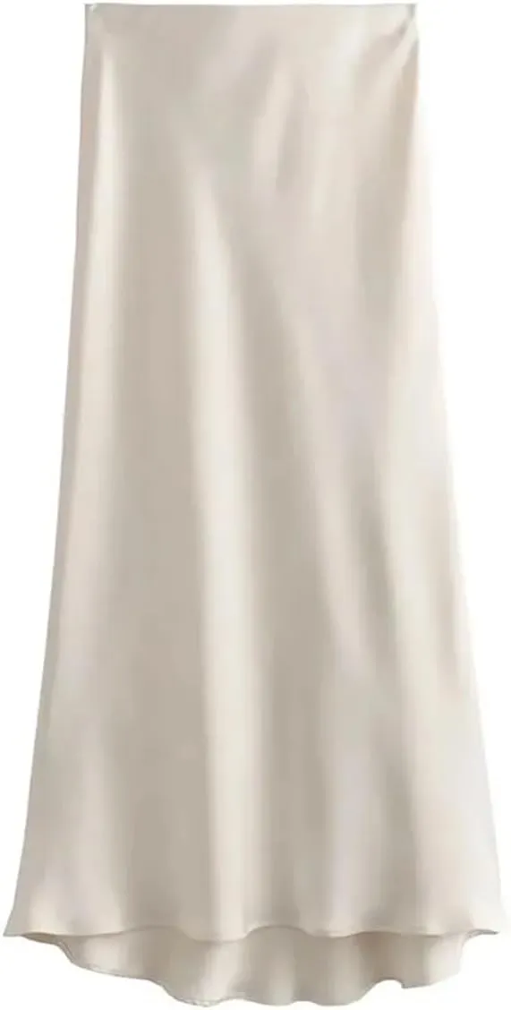 Women Long Skirt Spring Elastic High Waisted A-Line Casual Satin Skirts High Slim Fit Female Skirts