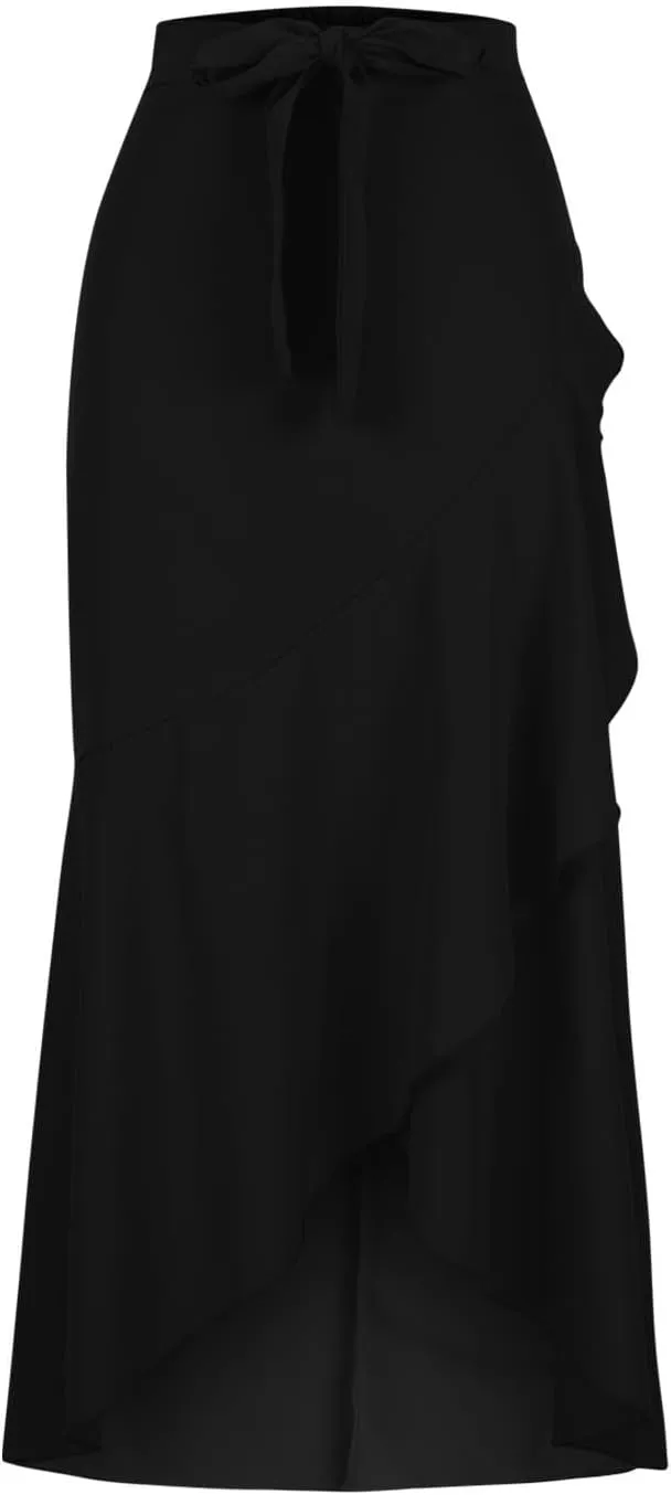 Women Maxi Skirts Flowy Asymmetrical Hem High Waisted Ruffle Tie-up Elastic Irregular Fishtail Long Skirt with Belt