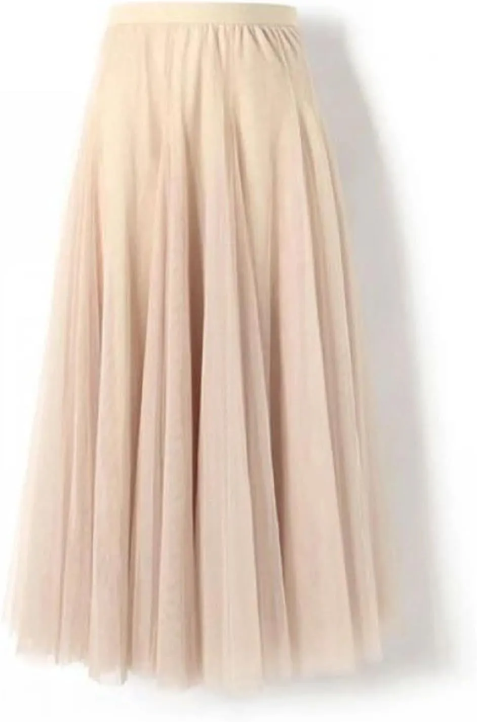 Women Mesh Elastic High Waist Long Skirt Elegant Pleated Skirt Midi Skirt