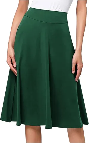 Women Midi Skirt High Waisted Zipper Solid Color Casual Flowy Knee Length Beach Skirts Ladies Summer Work Outfit