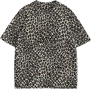 Women Oversized Leopard Print T Shirt Casual Baggy Loose Short Sleeve Round Neck Cheetah Tee Top Blouse Outfits
