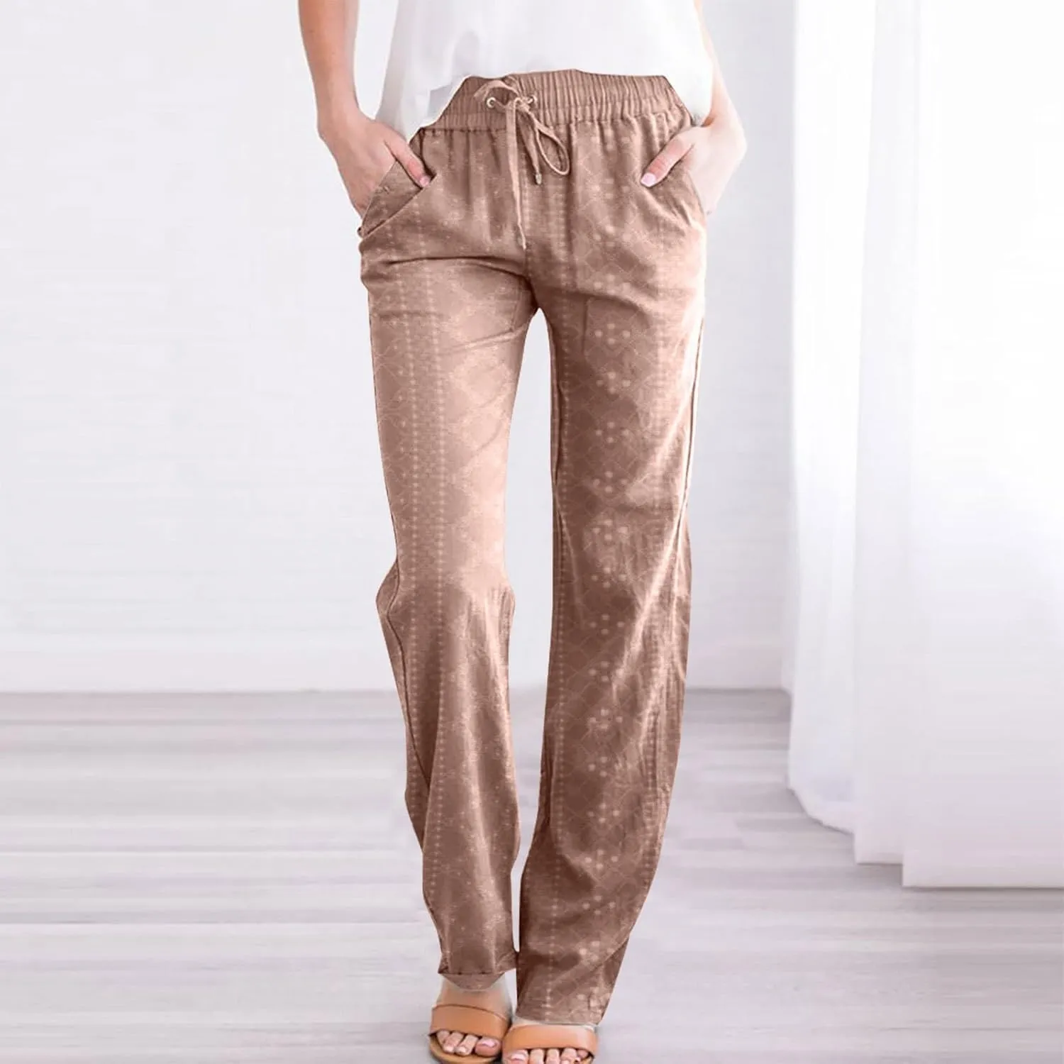 Women Pants Summer Linen Wide Leg Pants Women's Linen Pants Summer Casual High Waist Wide Leg Trousers Pant with