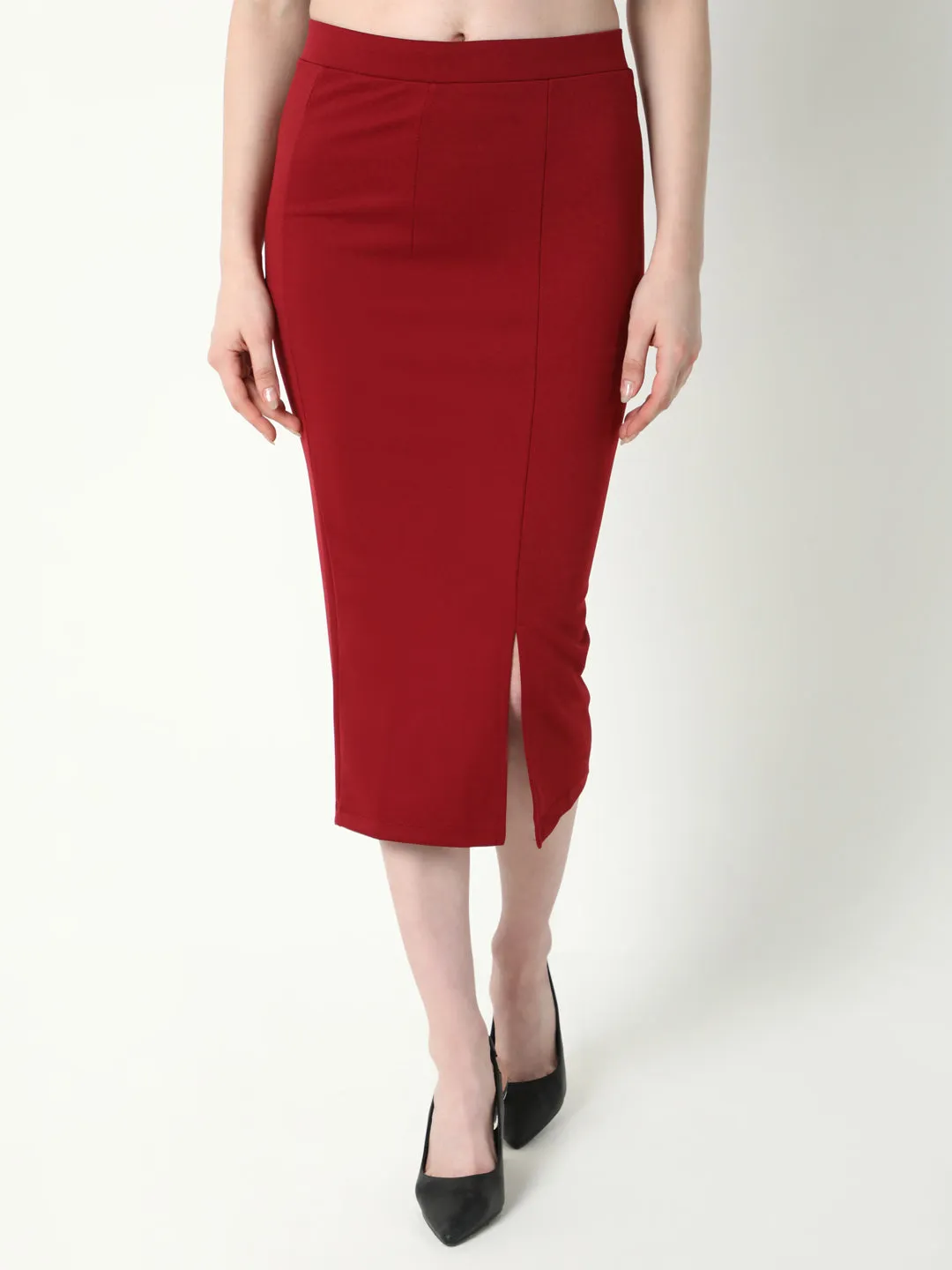 Women Red Pencil Midi Skirts