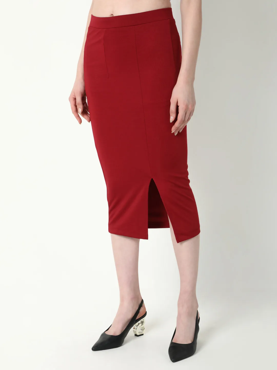 Women Red Pencil Midi Skirts
