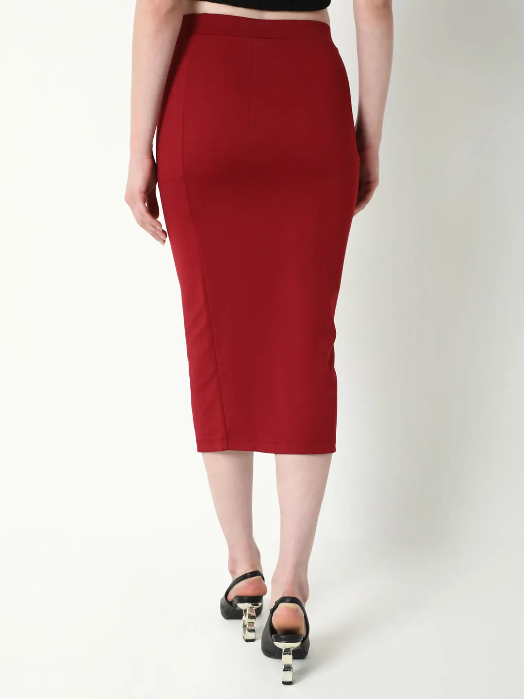 Women Red Pencil Midi Skirts