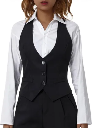 Women Sexy Slim Fit Vintage Button Sleeveless Suit V Neck Halter Jacket Tuxedo Vader Blazer