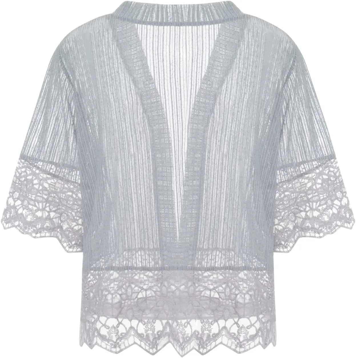 Women Solid Color Lace Cardigan Open Front Shrug Hollow Patchwork Sheer Short Sleeve Bolero Cover-Up Blouse Tops