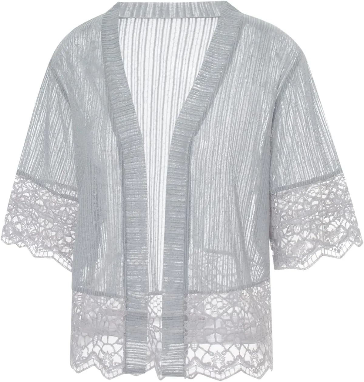 Women Solid Color Lace Cardigan Open Front Shrug Hollow Patchwork Sheer Short Sleeve Bolero Cover-Up Blouse Tops