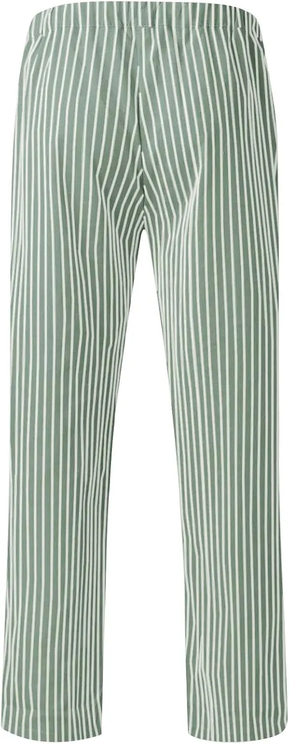 Women Stripe Casual Cotton Linen Pants, Drawstring Loose Straight Leg Pants Fashion Work Office Summer Pockets Trousers