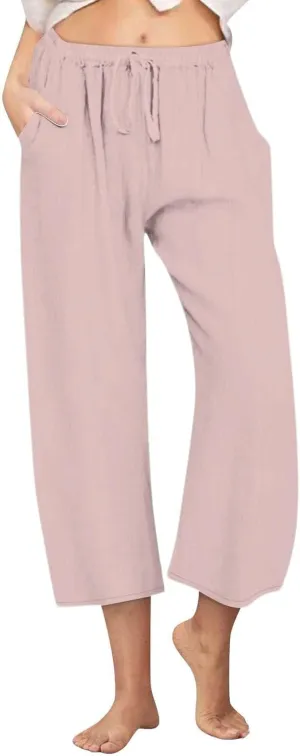 Women Summer Pants 2024 Cotton Linen High Waisted Cropped Pant Drawstring Elastic Casual Trousers with Pockets
