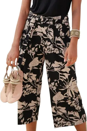 Women Wide Leg High Waist Drawstring Palazzo Pants Casual Summer Flowy Boho Beach Harem Slacks Printed Linen Trousers