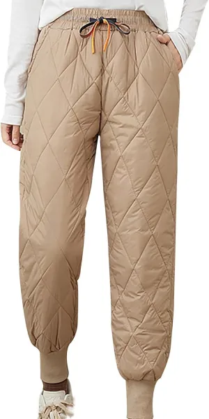 Women Winter Warm Packable Down Pant Elastic High Waist Quilted Cinch Bottom Sweatpants Lightweight Snow Ski Trousers