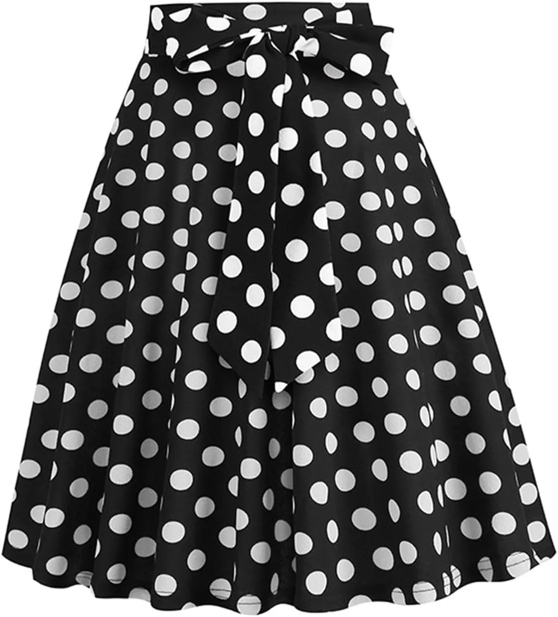 Women's 1950s Pleated Vintage Skirt Polka Dot A-line Midi Skirts Flared High Waisted Short Skirts with Belted