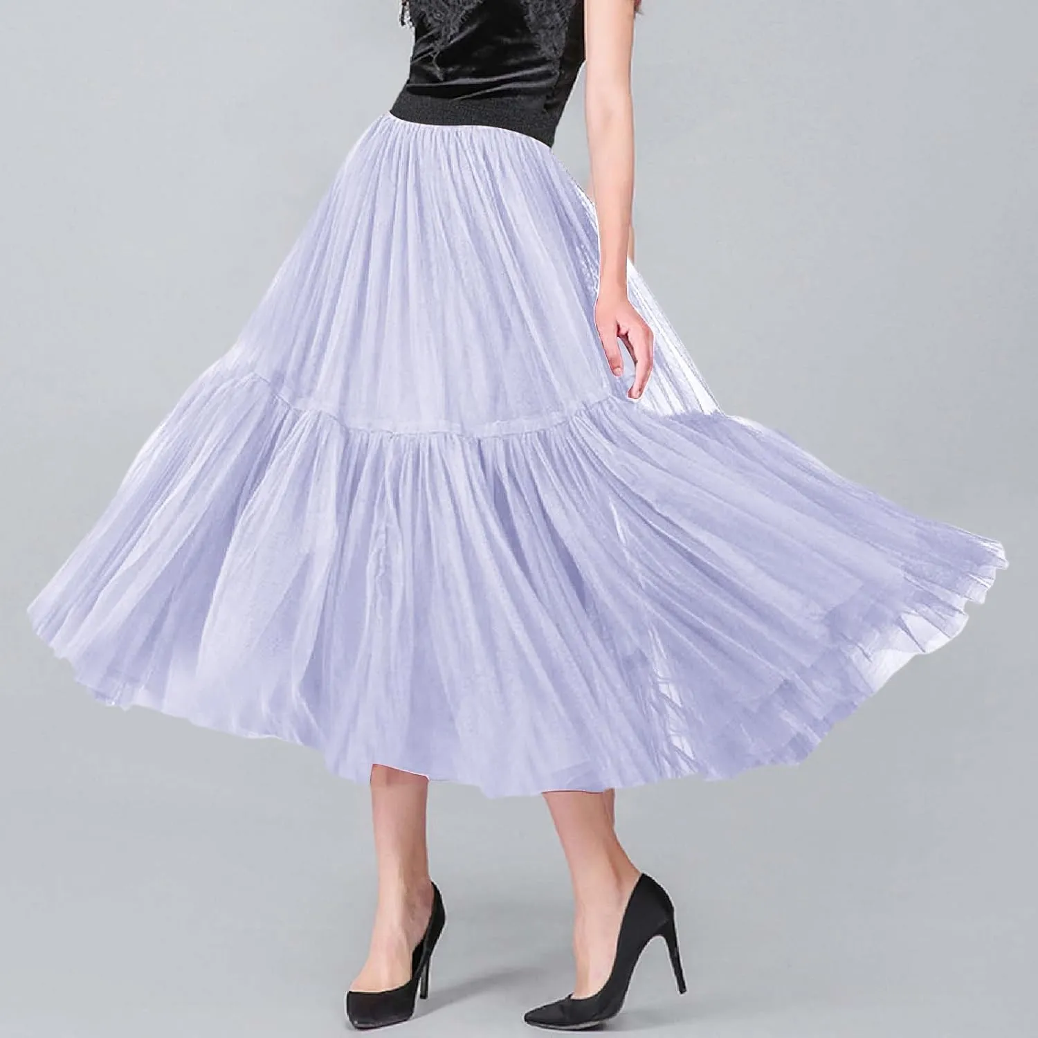 Women's A Line Tulle Party Dinner Tutu Skirt Brown Stretchy High Waisted Flared Skirt Plus Size Womens Skirts
