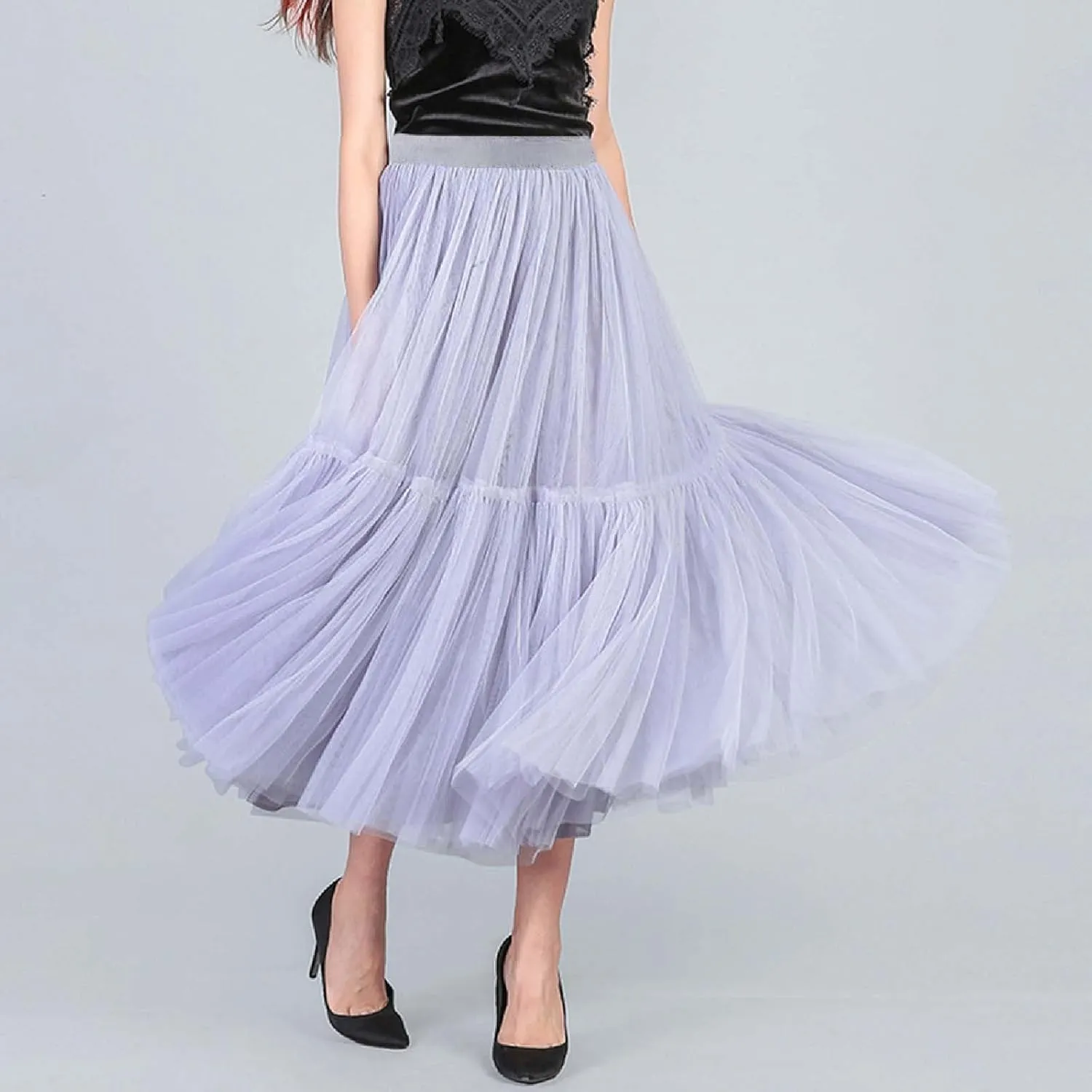 Women's A Line Tulle Party Dinner Tutu Skirt Brown Stretchy High Waisted Flared Skirt Plus Size Womens Skirts