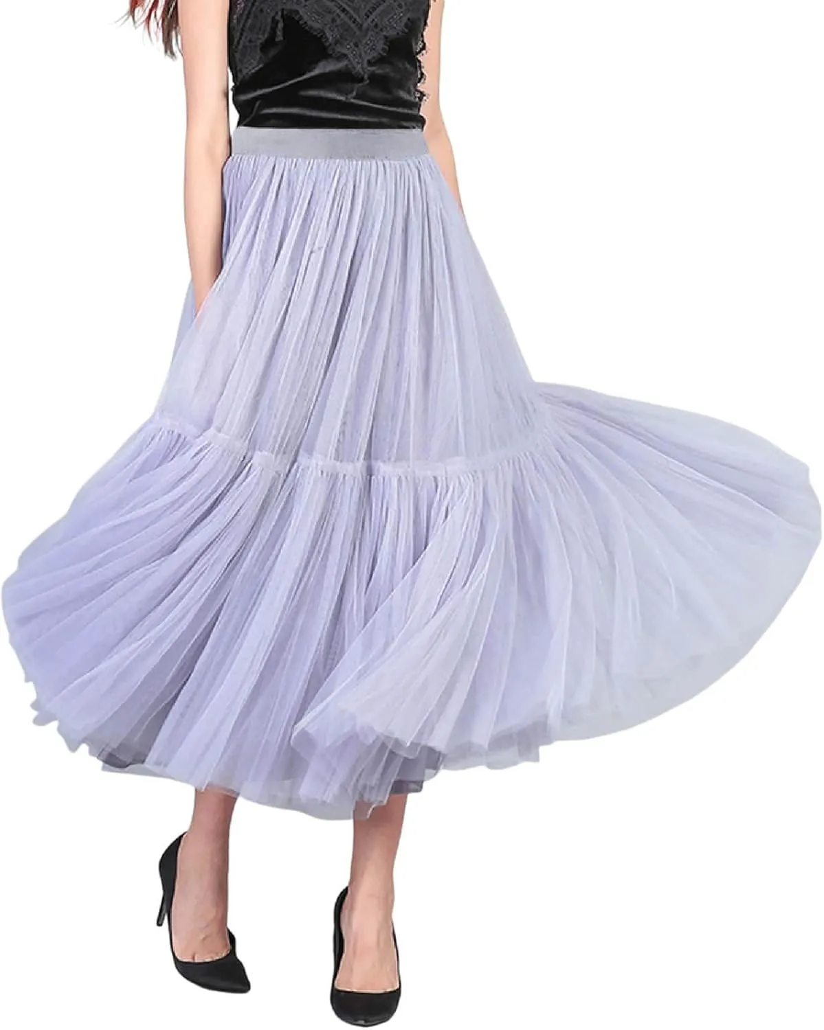 Women's A Line Tulle Party Dinner Tutu Skirt Brown Stretchy High Waisted Flared Skirt Plus Size Womens Skirts