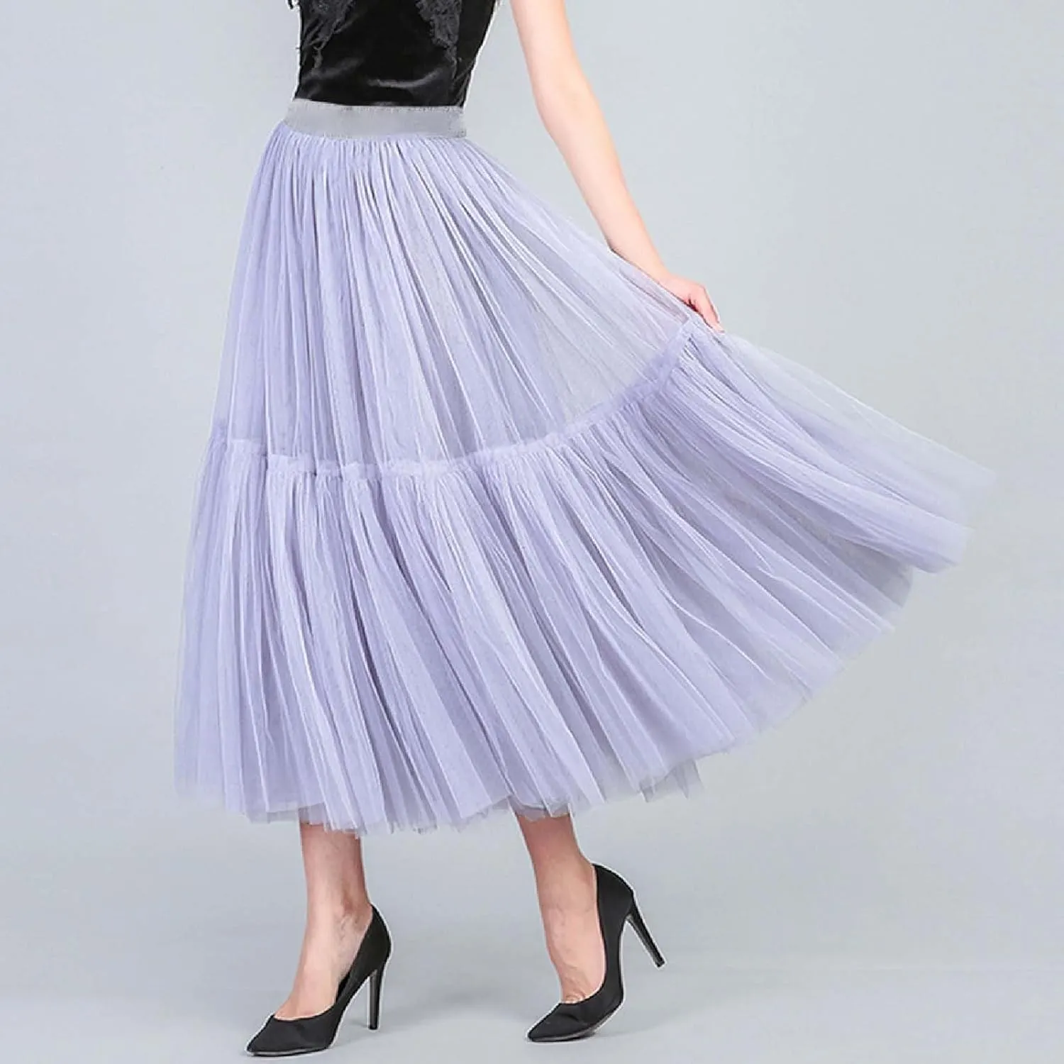 Women's A Line Tulle Party Dinner Tutu Skirt Brown Stretchy High Waisted Flared Skirt Plus Size Womens Skirts