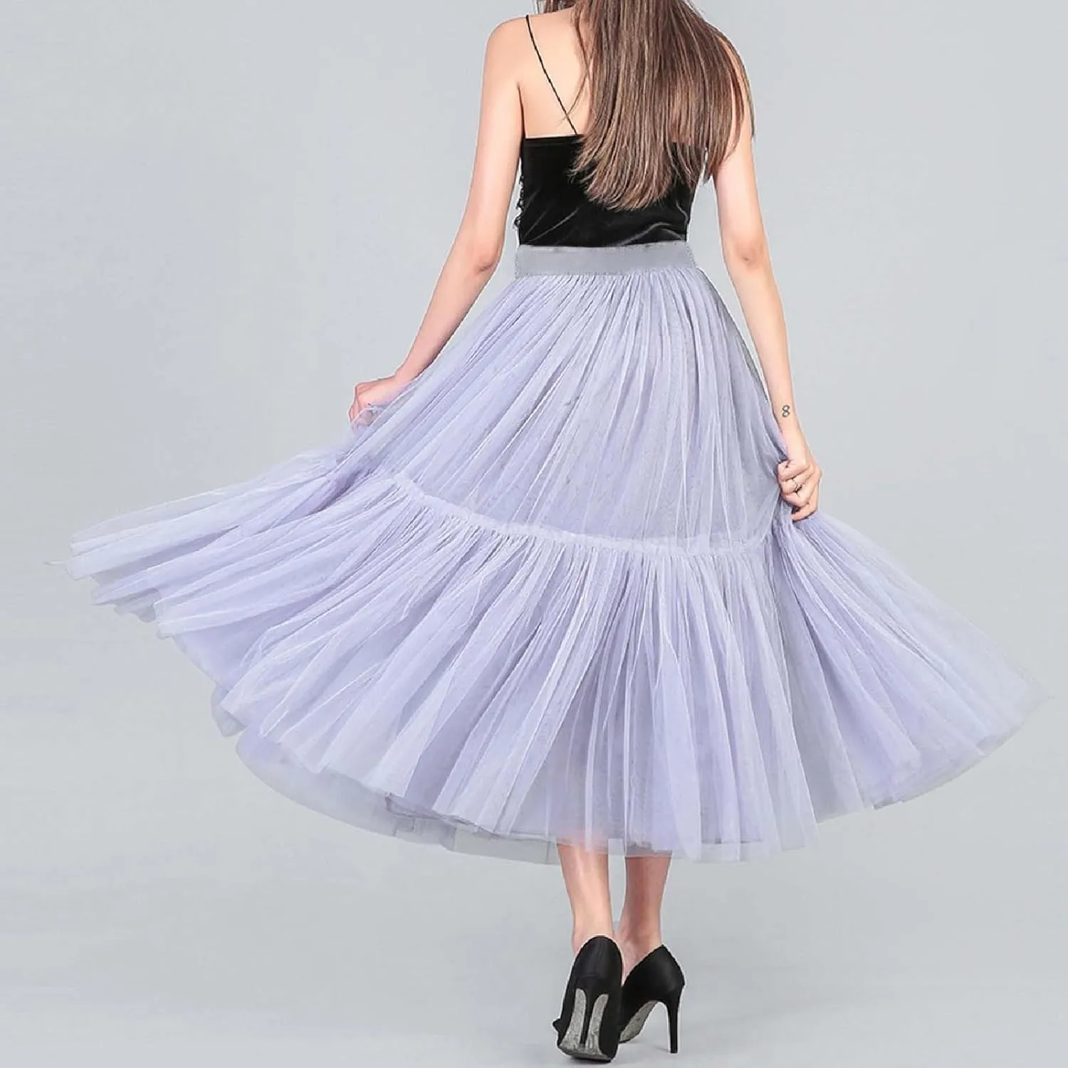 Women's A Line Tulle Party Dinner Tutu Skirt Brown Stretchy High Waisted Flared Skirt Plus Size Womens Skirts