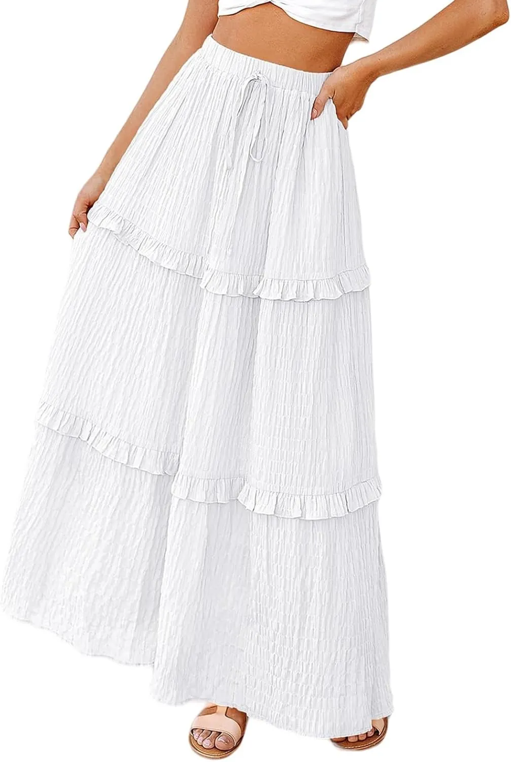 Womens Boho Floral Wrap Maxi Skirt High Waist Pleated A-Line Flowy Swing Line Maxi Long Skirt Beach Skirts