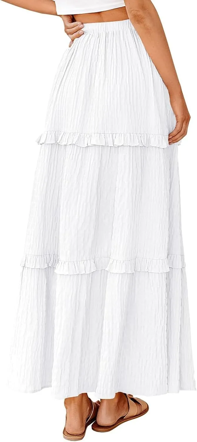 Womens Boho Floral Wrap Maxi Skirt High Waist Pleated A-Line Flowy Swing Line Maxi Long Skirt Beach Skirts