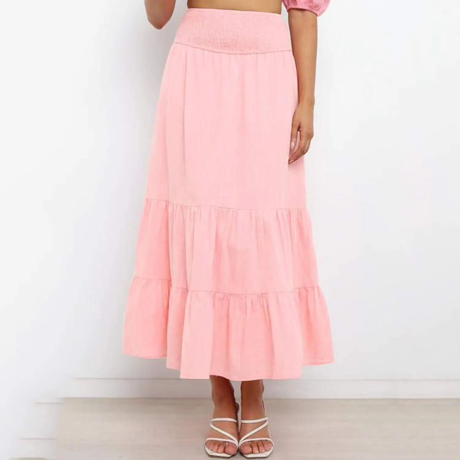 Womens Casual Fashion Stretch Skirt Womens Skirts Pleated A-Line Swing Skirt Vintage Irregular Midi Skirts