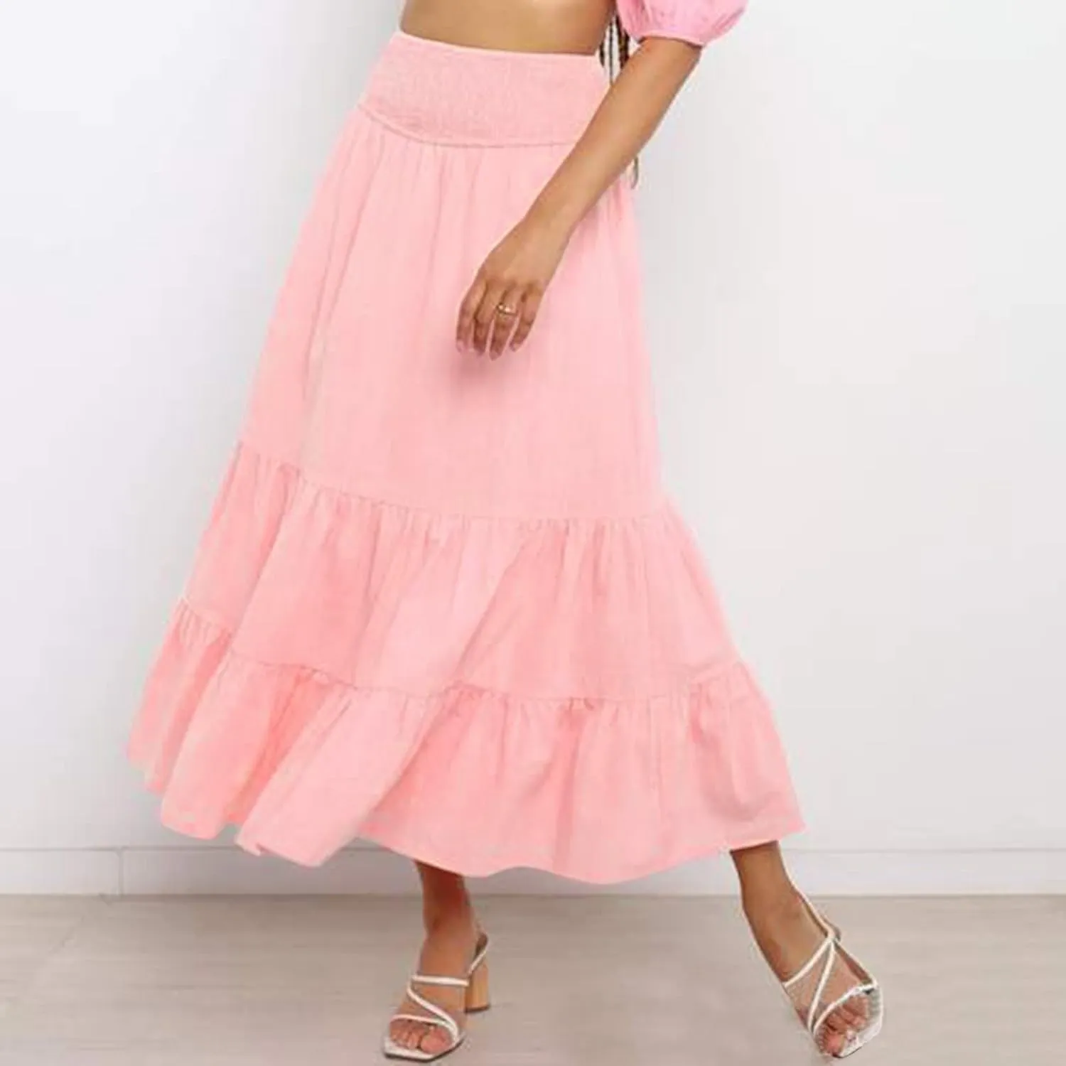 Womens Casual Fashion Stretch Skirt Womens Skirts Pleated A-Line Swing Skirt Vintage Irregular Midi Skirts