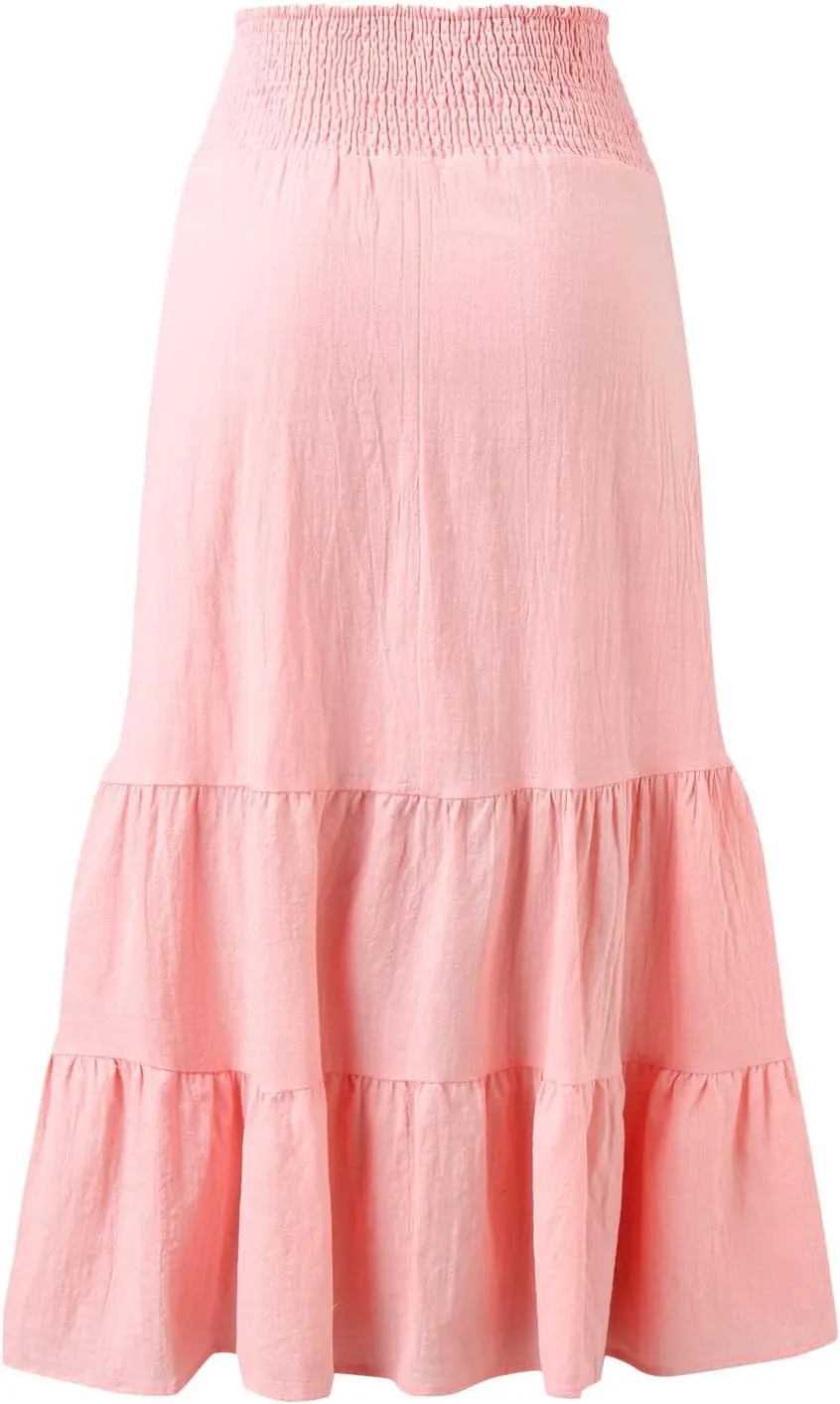 Womens Casual Fashion Stretch Skirt Womens Skirts Pleated A-Line Swing Skirt Vintage Irregular Midi Skirts