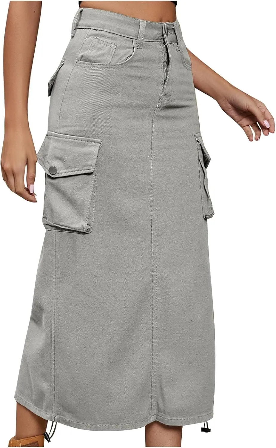 Women's Casual High Waist Maxi Skirt Denim Jean Cargo Skirts with Pockets A-Line Solid Bodycon Dress Skort