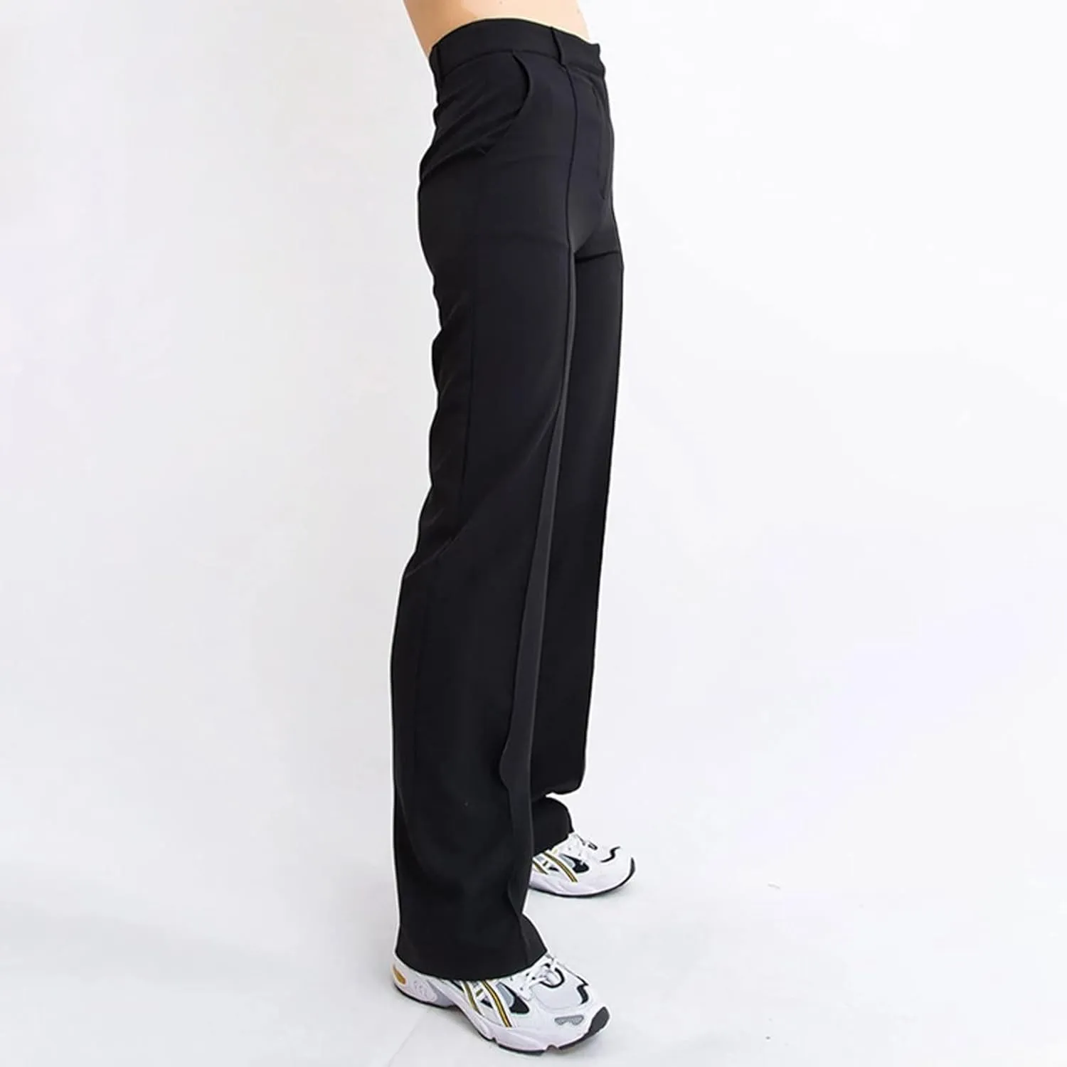 Womens Casual High Waist Straight Leg Ankle Business Dress Pants Stretchy Button Business Dress Work Pocket Trousers