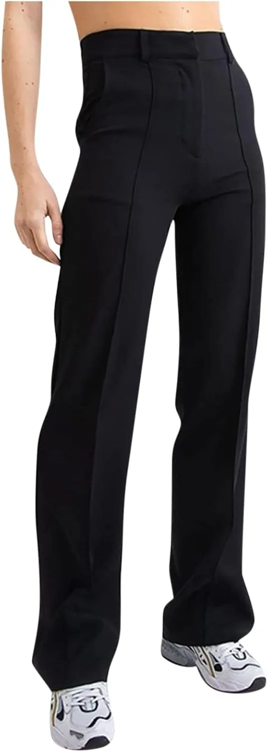 Womens Casual High Waist Straight Leg Ankle Business Dress Pants Stretchy Button Business Dress Work Pocket Trousers