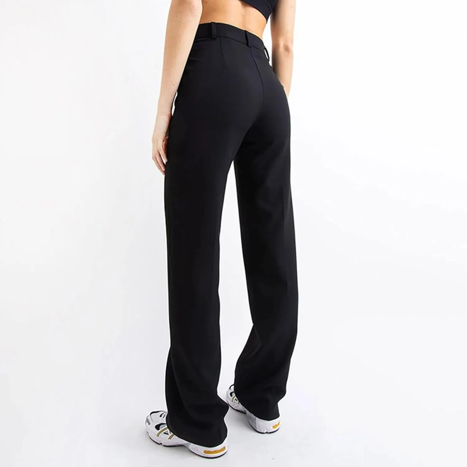 Womens Casual High Waist Straight Leg Ankle Business Dress Pants Stretchy Button Business Dress Work Pocket Trousers