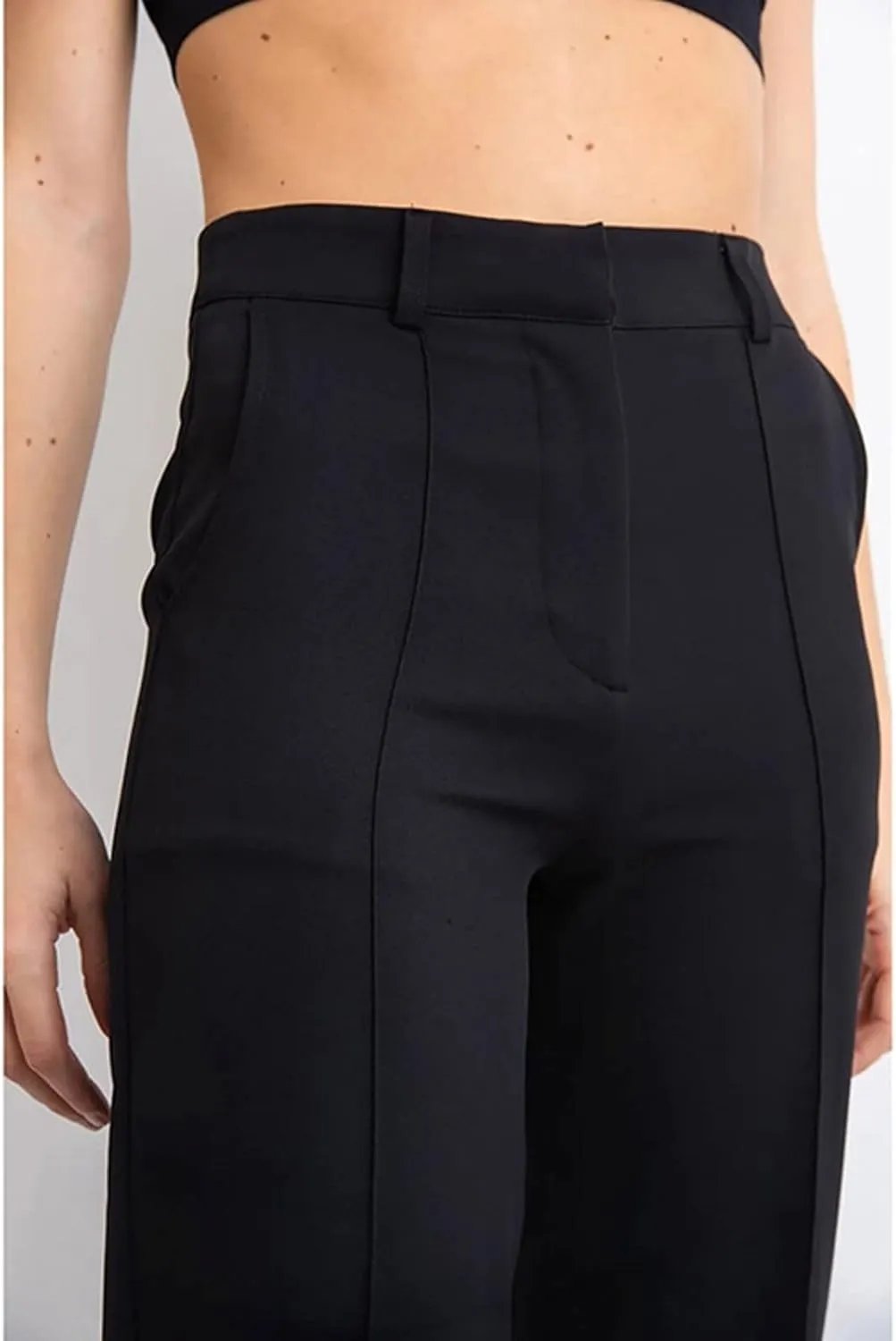 Womens Casual High Waist Straight Leg Ankle Business Dress Pants Stretchy Button Business Dress Work Pocket Trousers