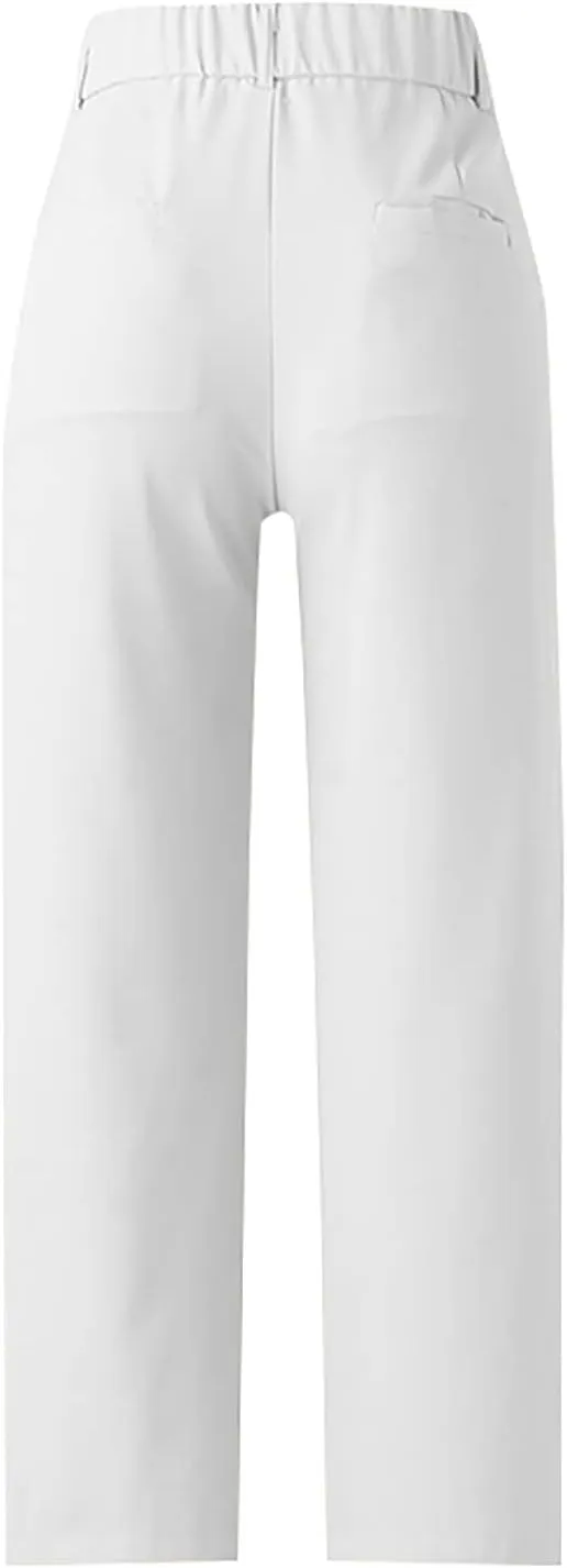 Womens Casual High Waist Straight Wide Leg Dress Pants Plus Size Stretchy Button Business Work Trousers with Pocket
