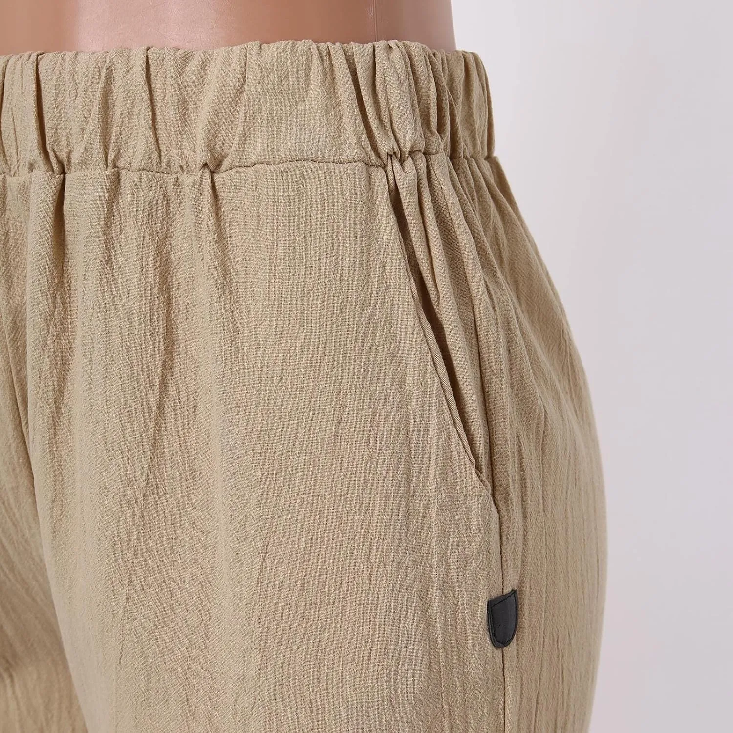 Women's Cotton Linen Pants 2025 Summer Casual Loose Elastic High Waisted Wide Leg Beach Trousers with Pockets